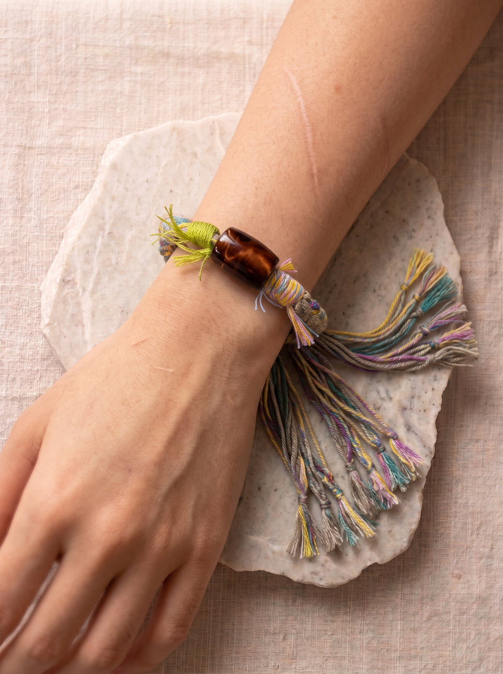 Rainbow Cord Shimmer Stone Bracelet