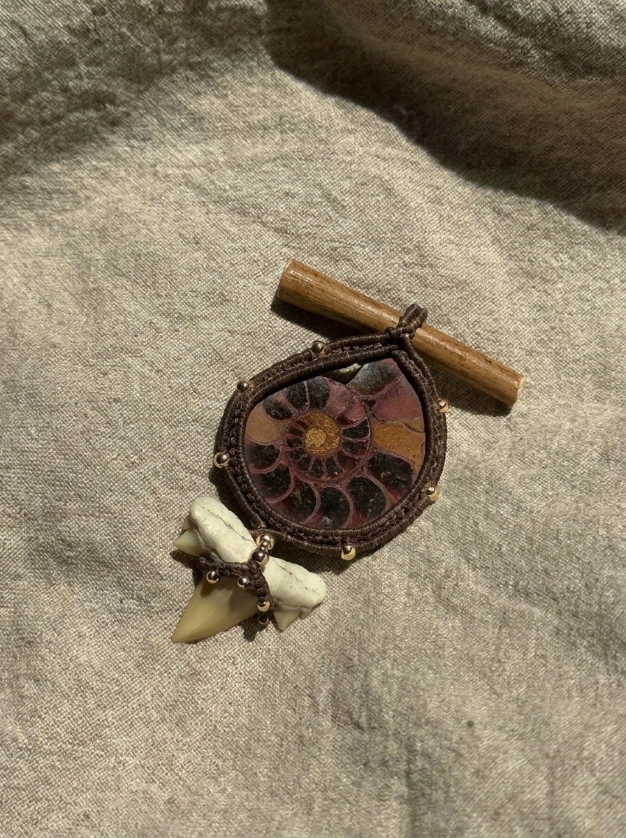 Ammonite Fossil Macramé Necklace