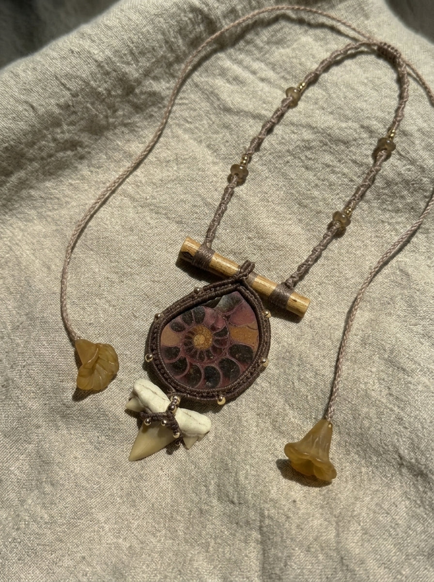 Ammonite Fossil Macramé Necklace