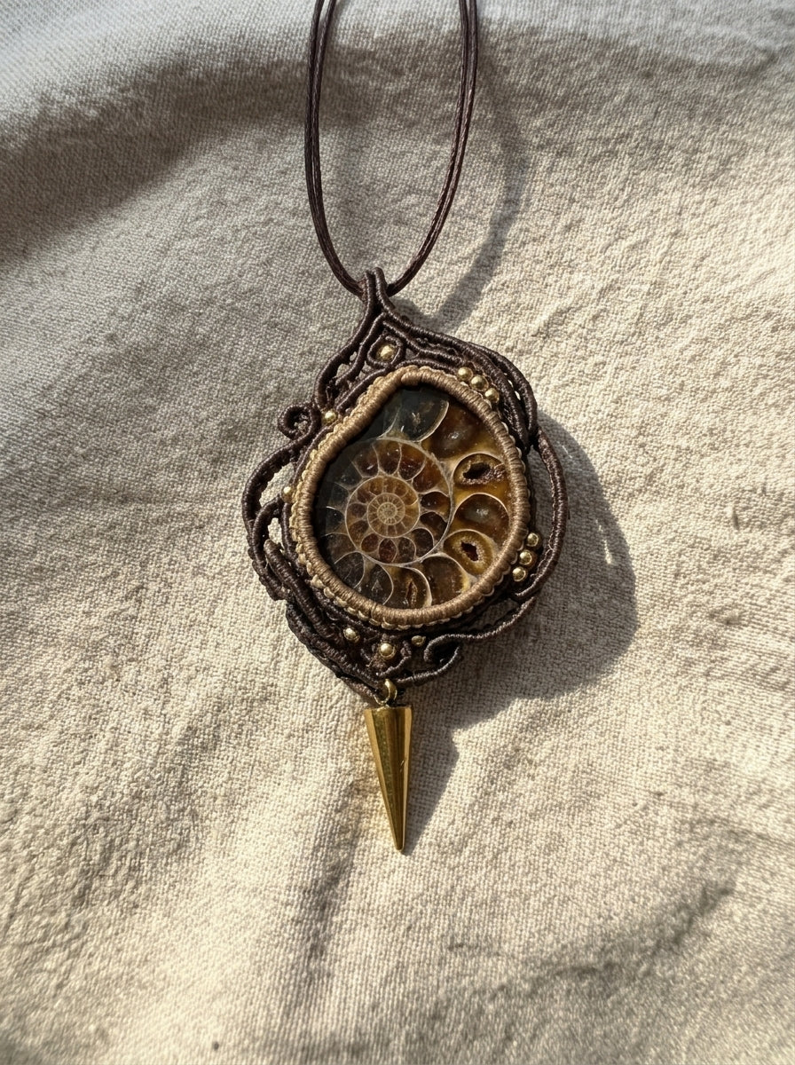 Ammonite Fossil Macramé Necklace