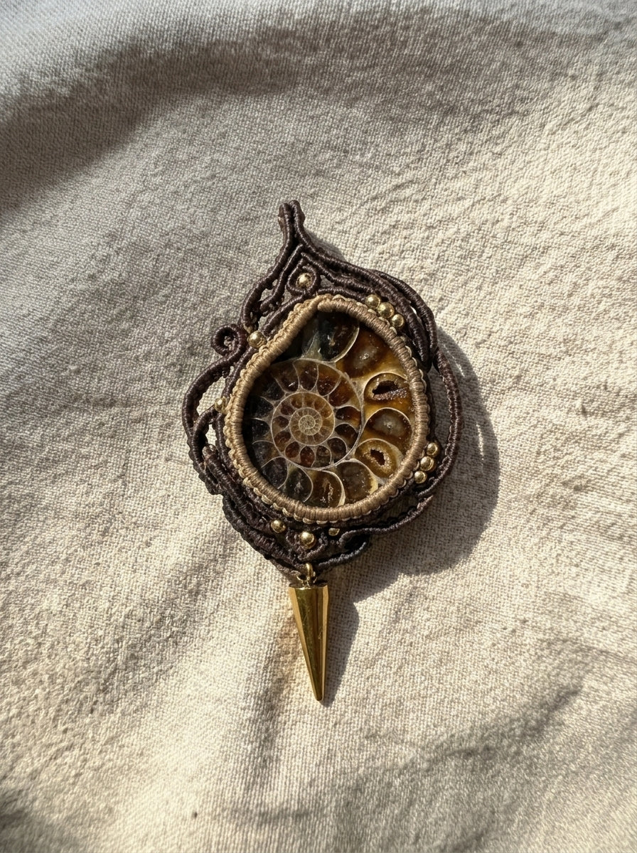 Ammonite Fossil Macramé Necklace