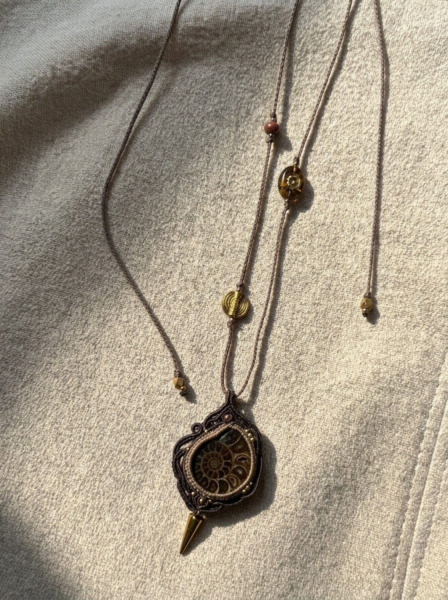 Ammonite Fossil Macramé Necklace