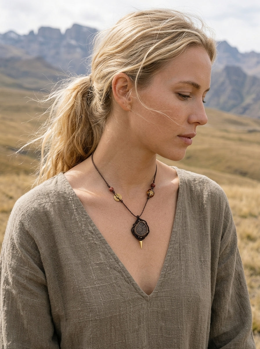 Ammonite Fossil Macramé Necklace