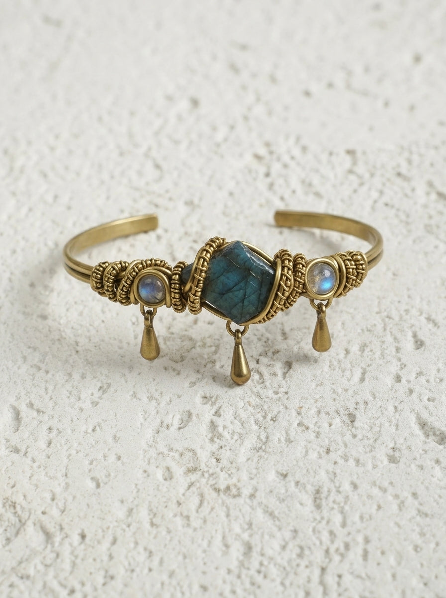 Raw Labradorite & Brass Wire Wrapped Bracelet