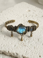 Raw Labradorite & Brass Wire Wrapped Bracelet