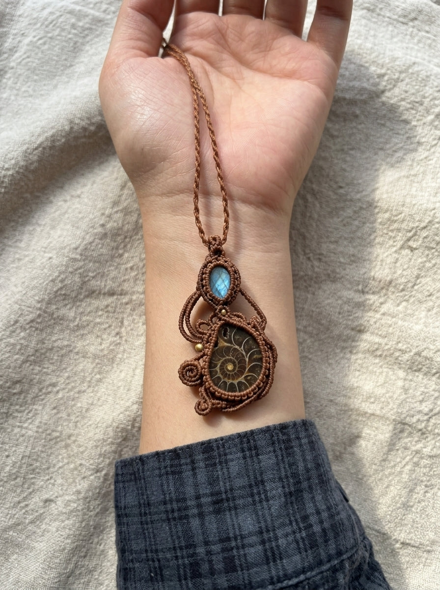 Ammonite & Labradorite Teardrop Necklace