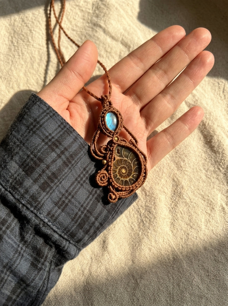 Ammonite & Labradorite Teardrop Necklace