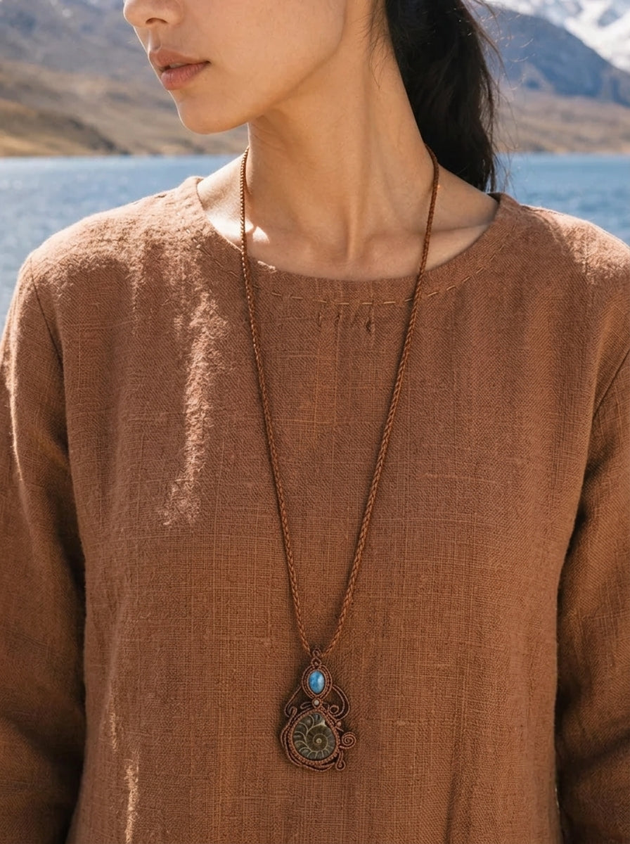 Ammonite & Labradorite Teardrop Necklace