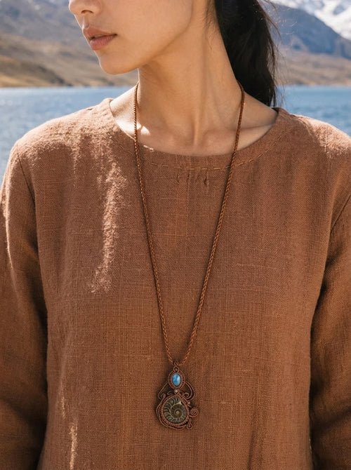 Ammonite & Labradorite Teardrop Necklace