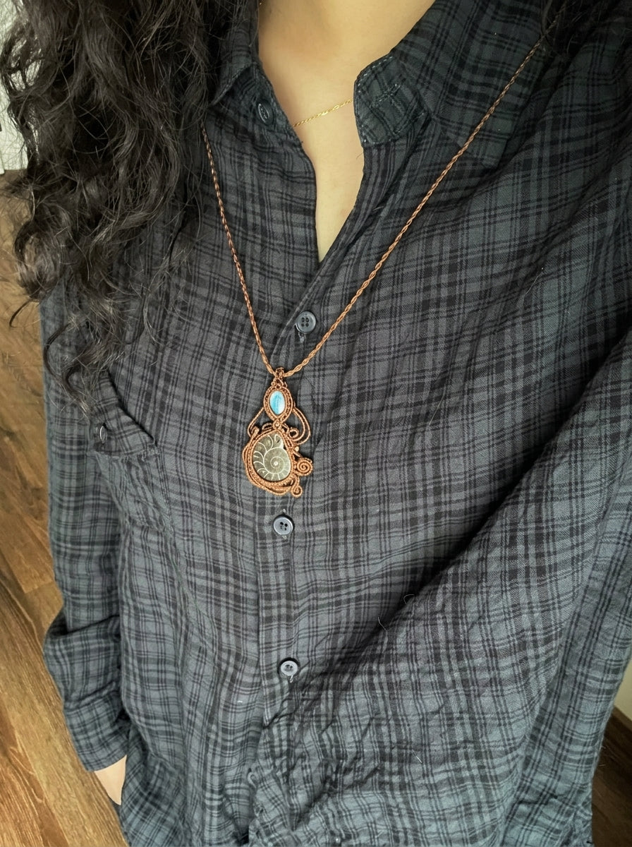 Ammonite & Labradorite Teardrop Necklace
