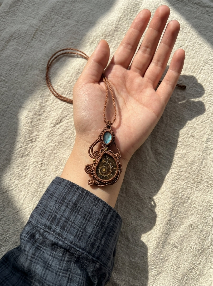 Ammonite & Labradorite Teardrop Necklace