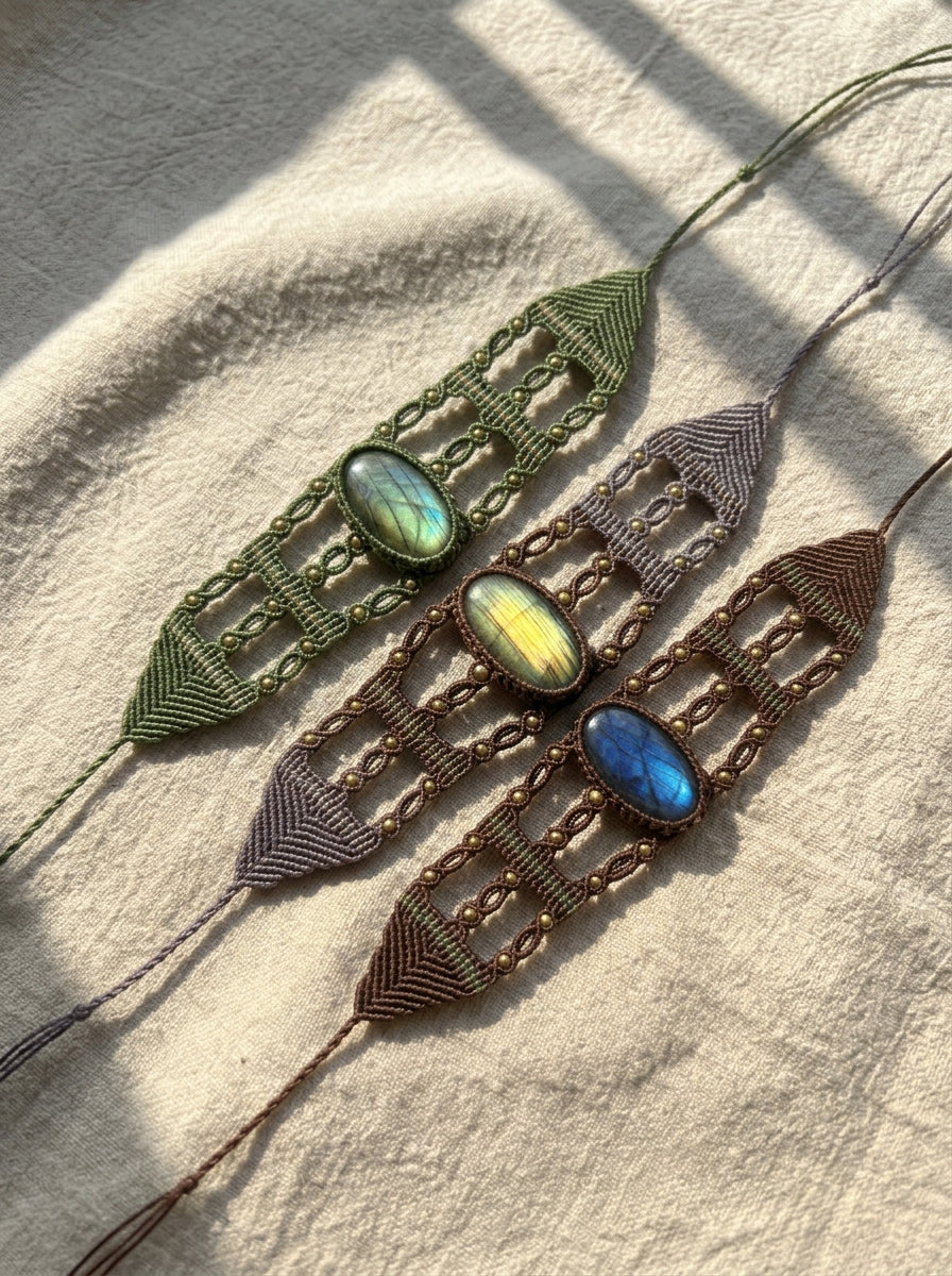 Natural Labradorite Macramé Bracelet