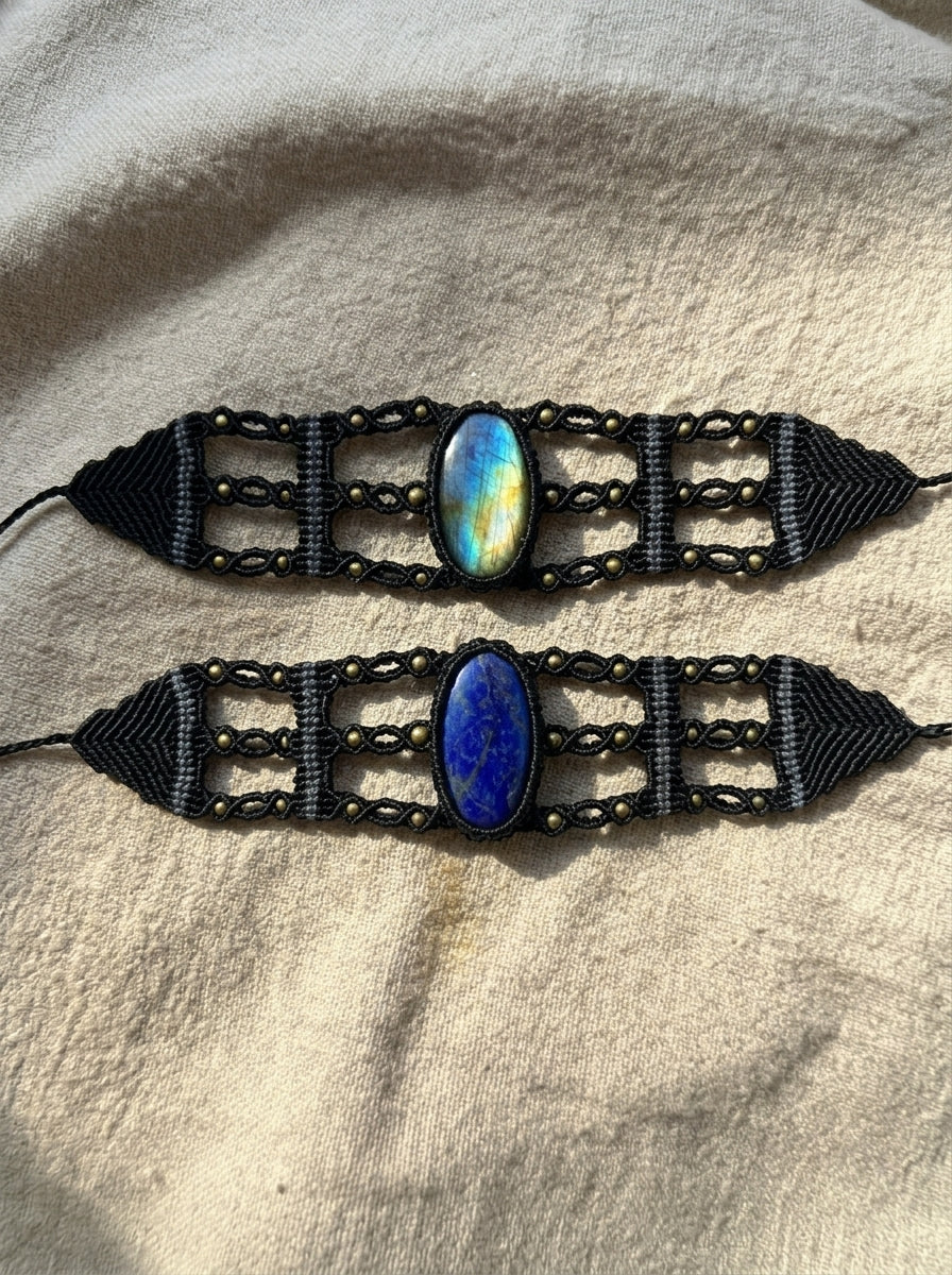 Natural Labradorite Macramé Bracelet
