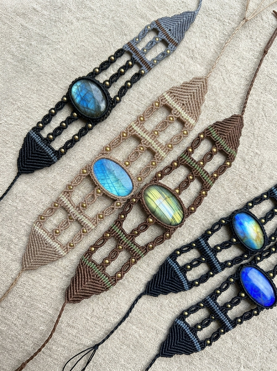 Natural Labradorite Macramé Bracelet