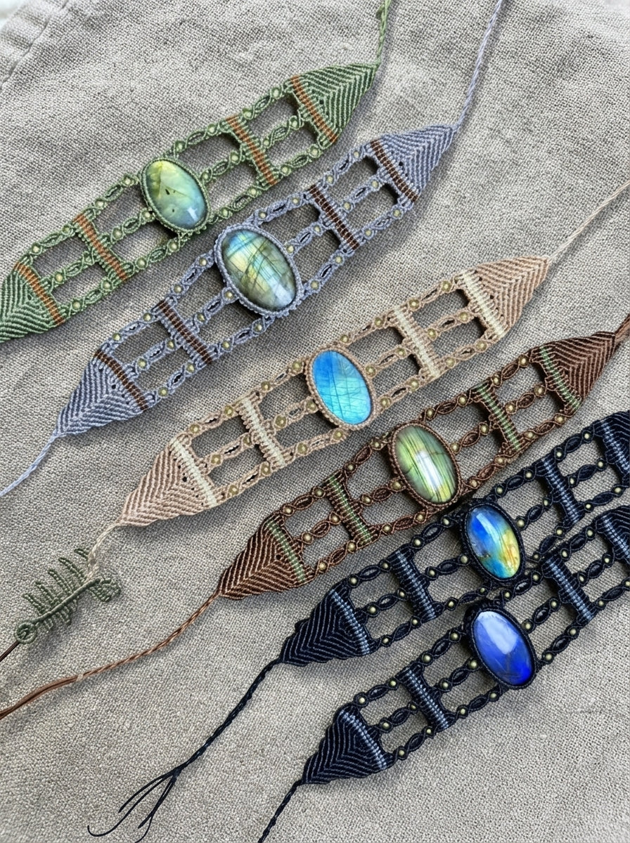 Natural Labradorite Macramé Bracelet