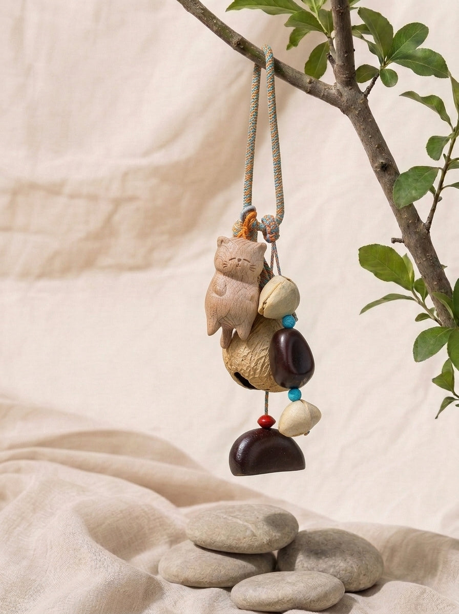 Meow by the Stream Fruit Shell Wind Chime