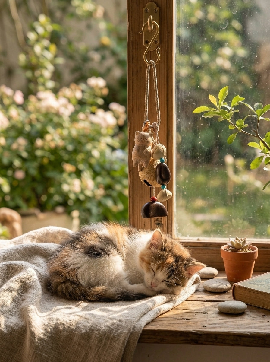 Meow by the Stream Fruit Shell Wind Chime