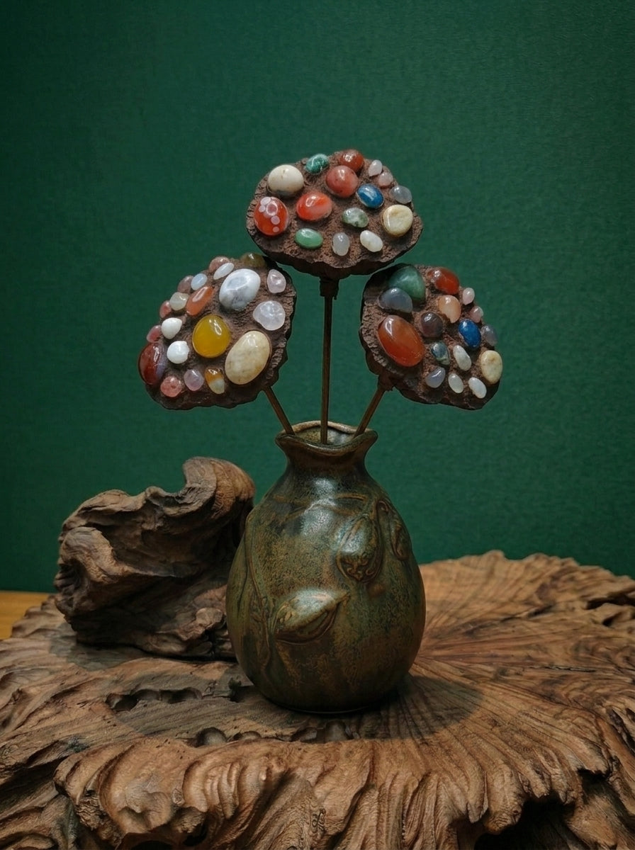 Agate Lotus Pod Stone Flower Décor