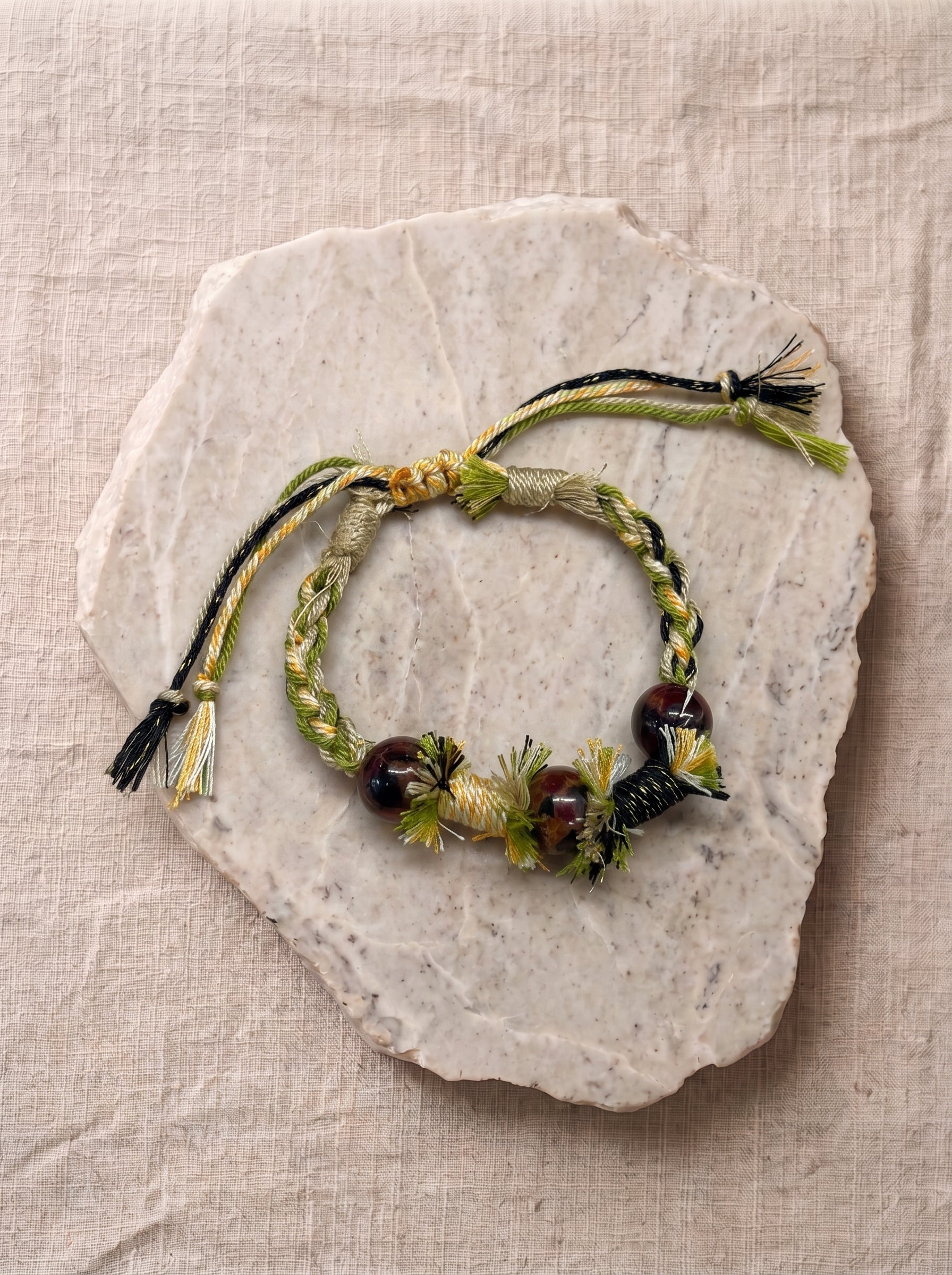 Golden Shimmer Stone Handwoven Bracelet