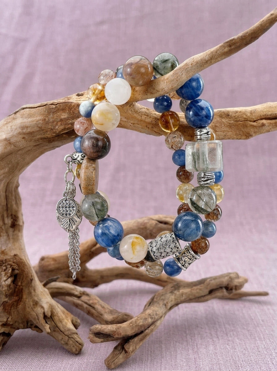 Roots Green Rutilated Quartz & Kyanite Bracelet