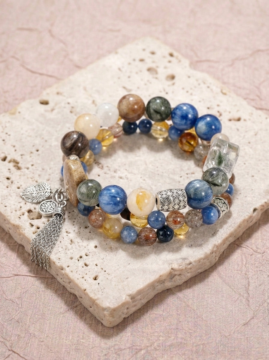 Roots Green Rutilated Quartz & Kyanite Bracelet