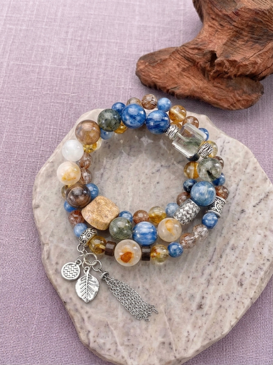 Roots Green Rutilated Quartz & Kyanite Bracelet