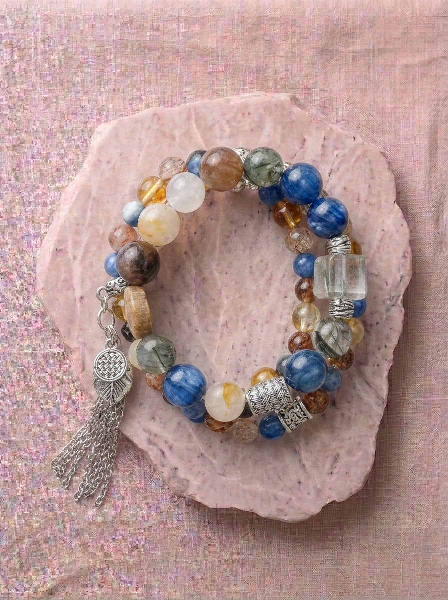 Roots Green Rutilated Quartz & Kyanite Bracelet