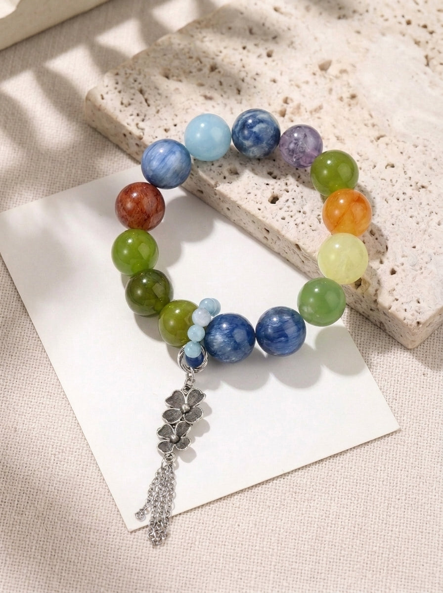 "Irises" Blue Kyanite & Xiuyu Jade Bracelet