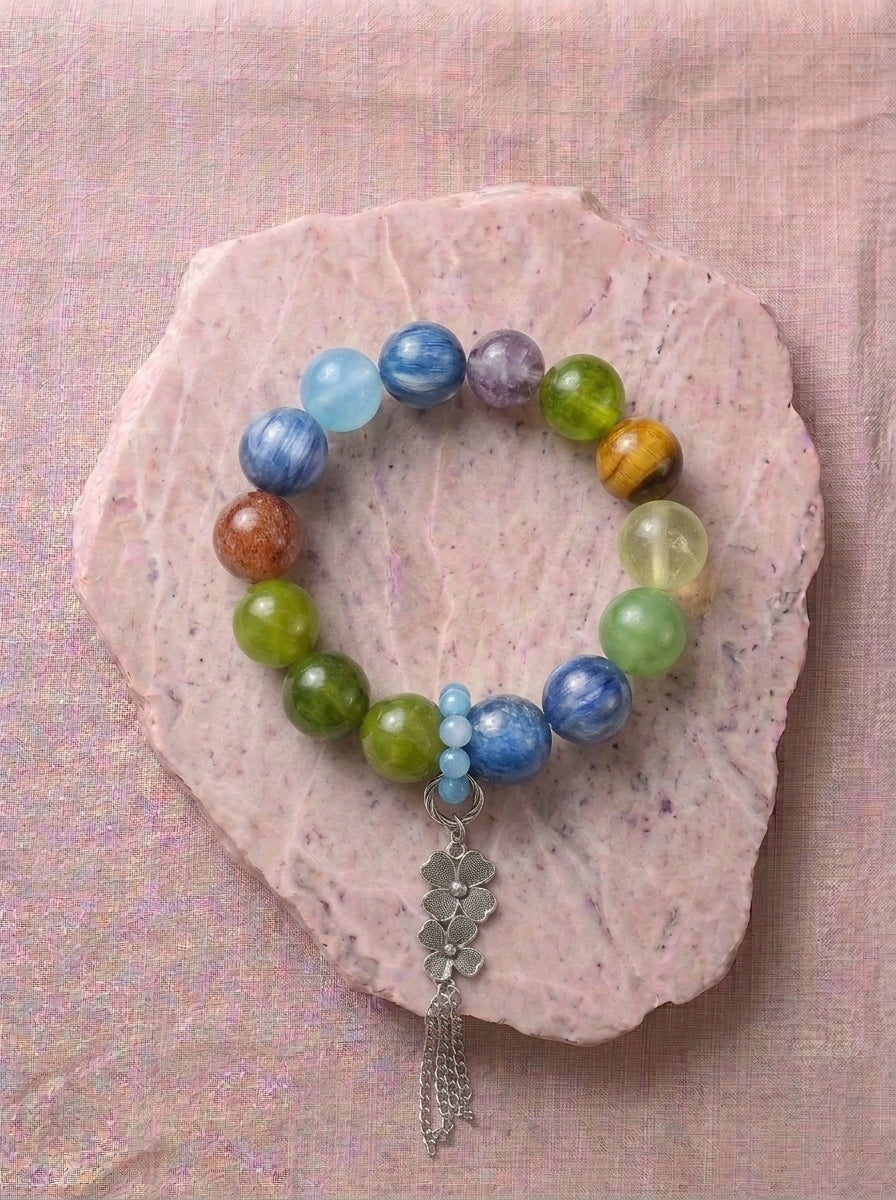 "Irises" Blue Kyanite & Xiuyu Jade Bracelet