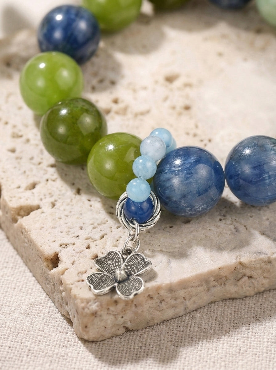 "Irises" Blue Kyanite & Xiuyu Jade Bracelet