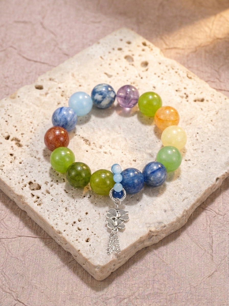 "Irises" Blue Kyanite & Xiuyu Jade Bracelet