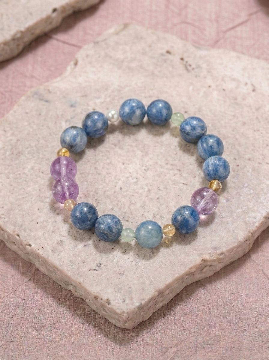 Irises Blue Kyanite, Amethyst & Prehnite Bracelet