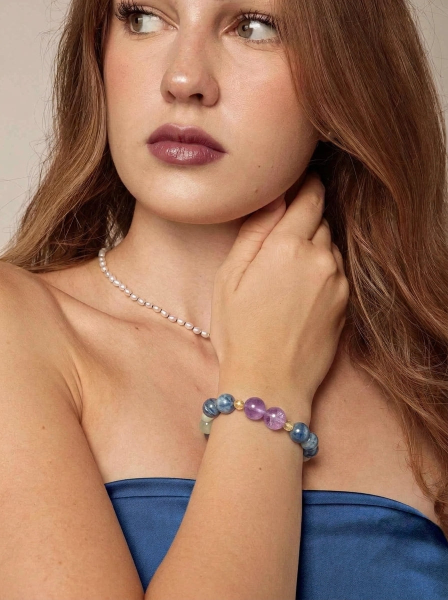 Irises Blue Kyanite, Amethyst & Prehnite Bracelet