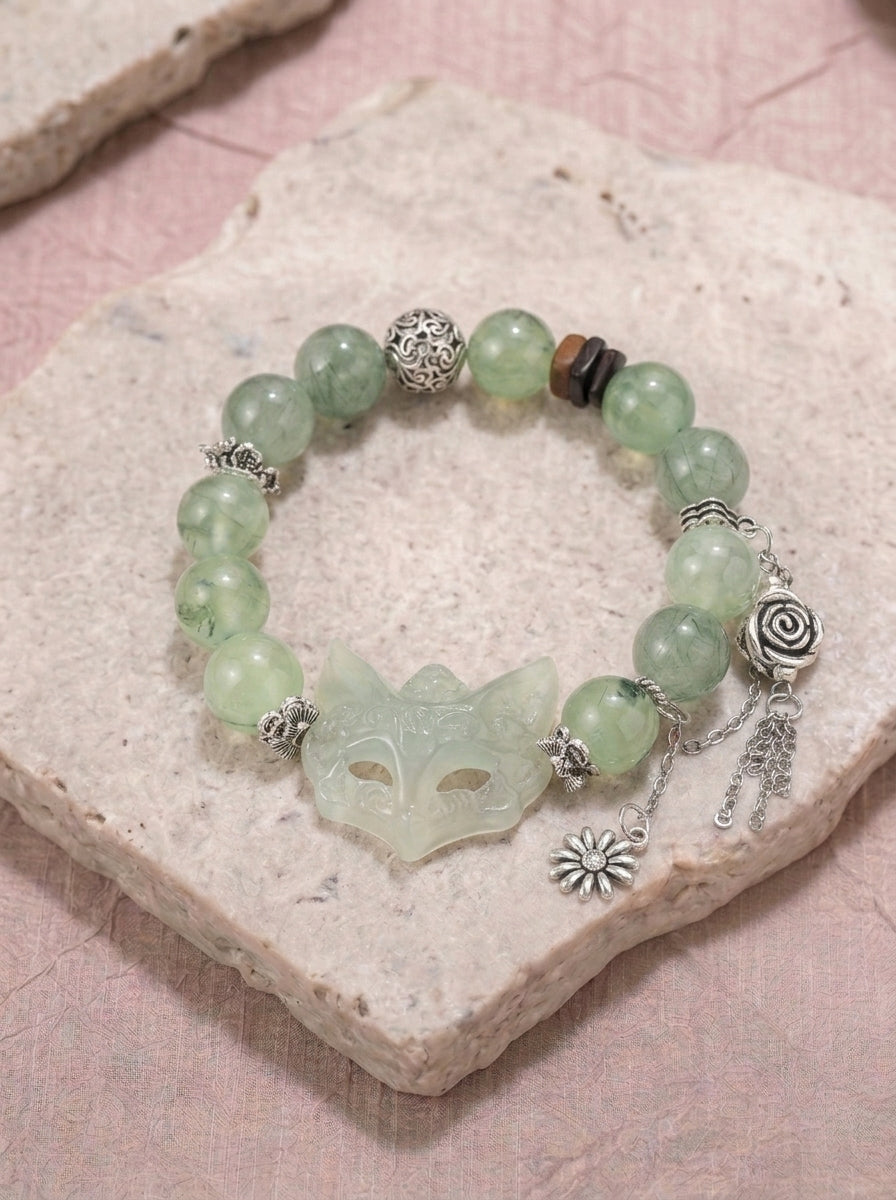 Green Rutilated Quartz & Xiuyu Jade Fox Bracelet