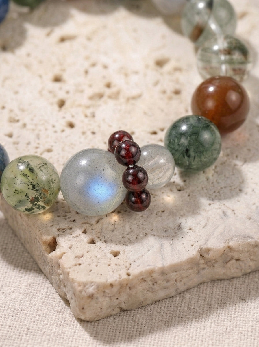 Verdant Fields Green Phantom Quartz Moonstone Bracelet