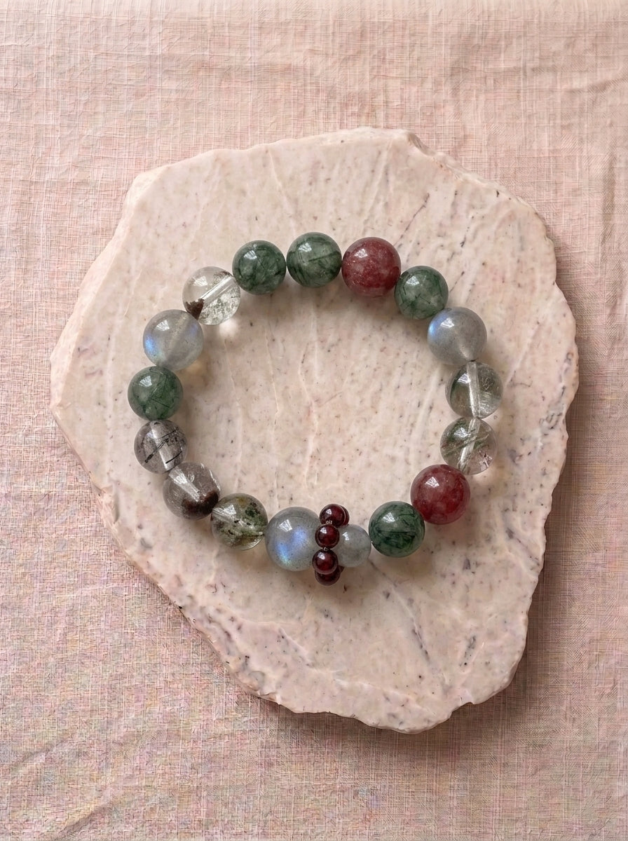 Verdant Fields Green Phantom Quartz Moonstone Bracelet