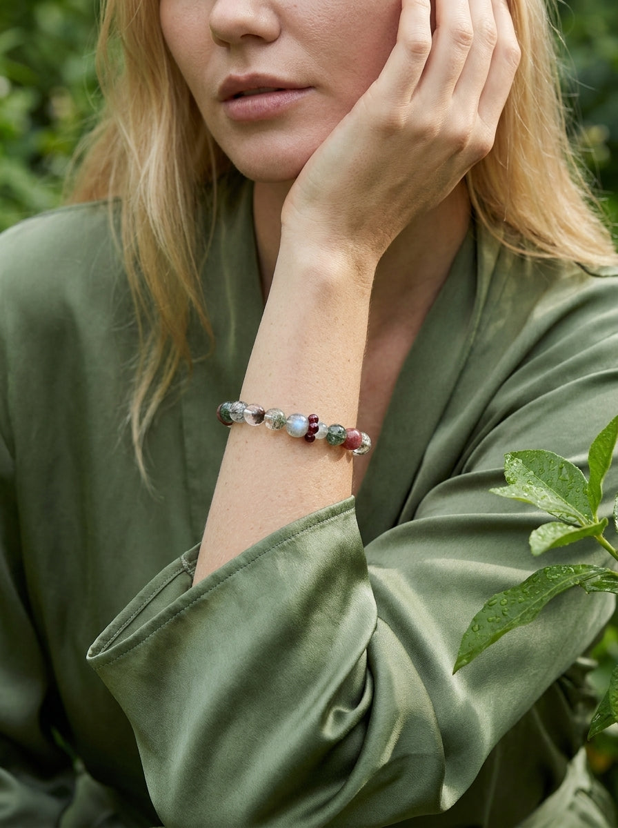Verdant Fields Green Phantom Quartz Moonstone Bracelet
