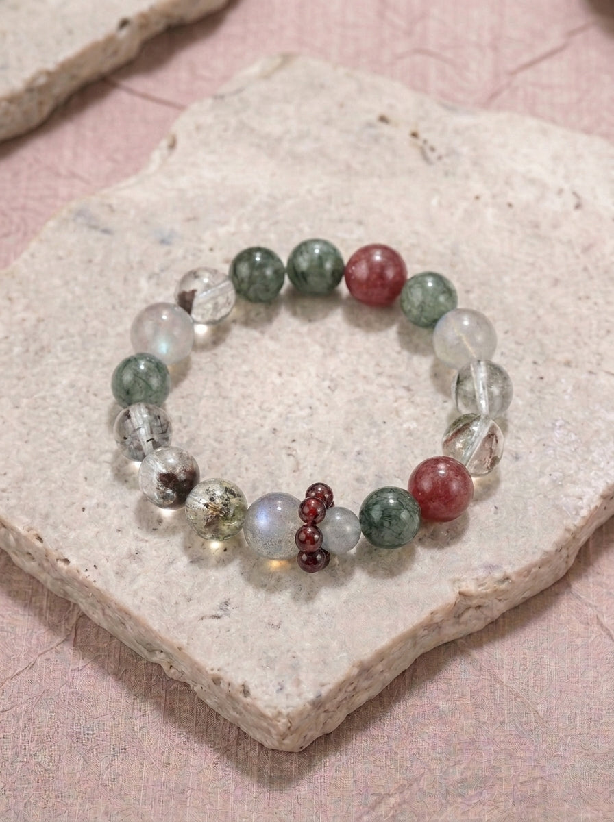 Verdant Fields Green Phantom Quartz Moonstone Bracelet