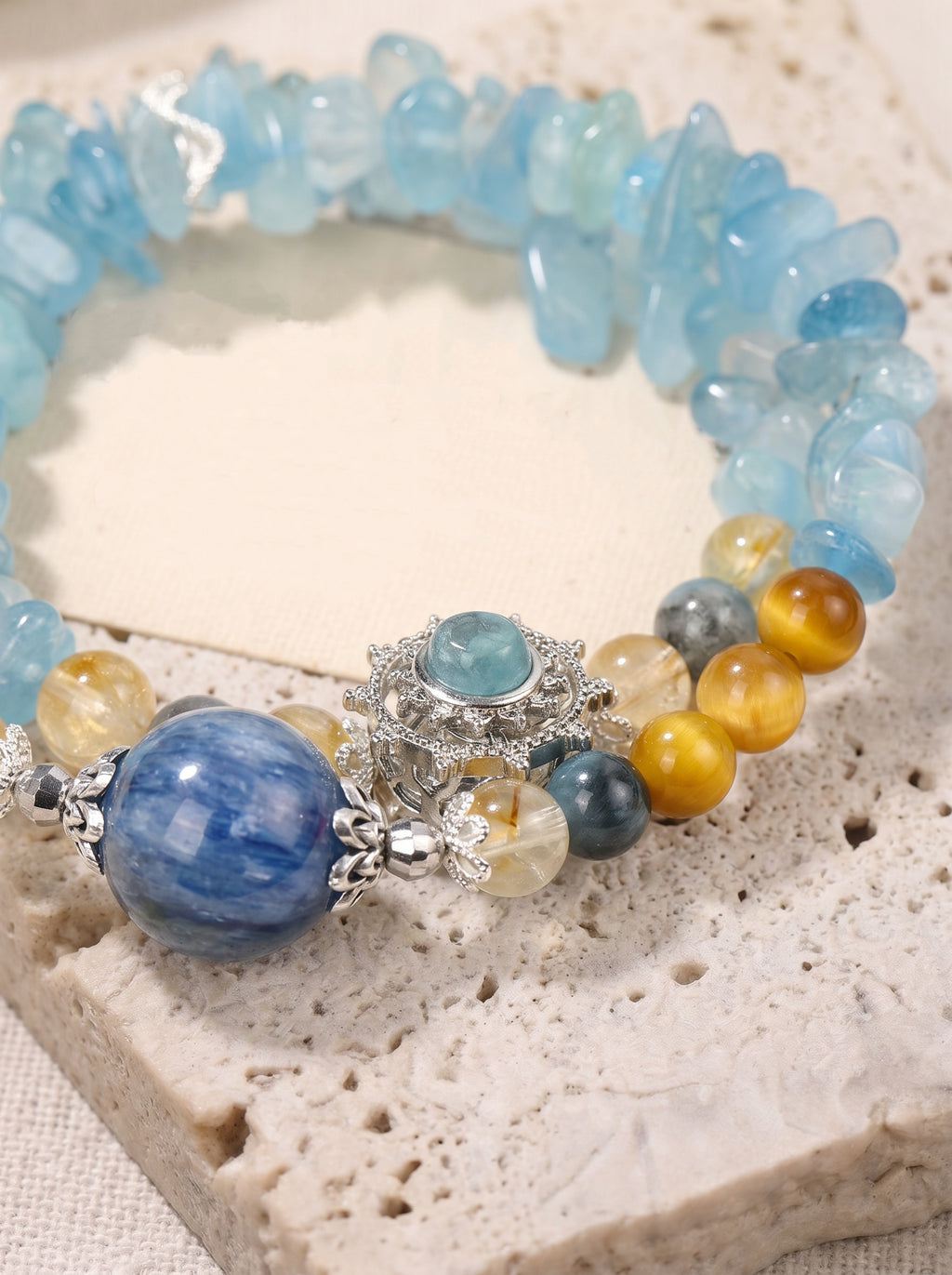 Orange Sea Aquamarine Chip Crystal Bracelet