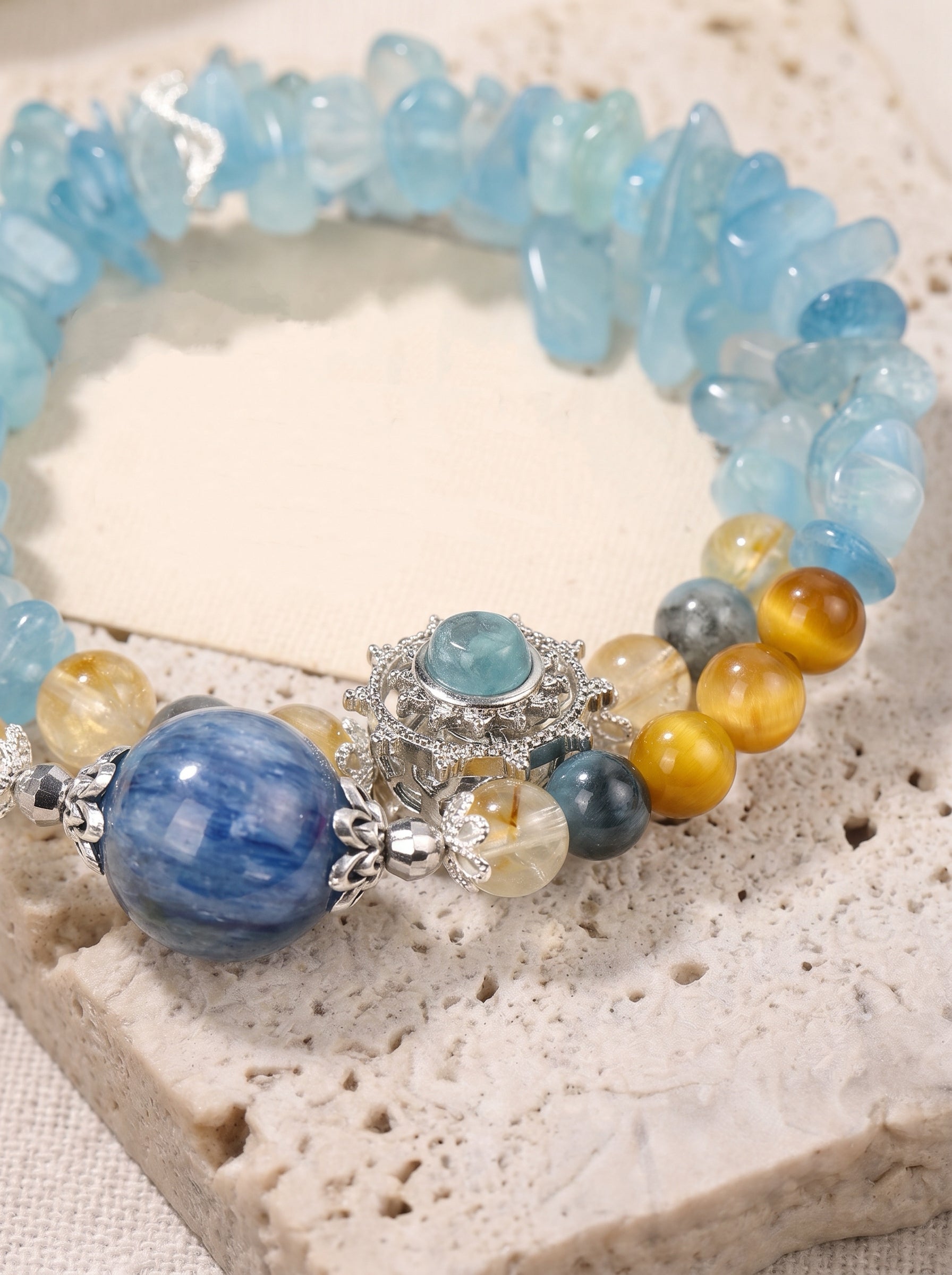 Orange Sea Aquamarine Chip Crystal Bracelet
