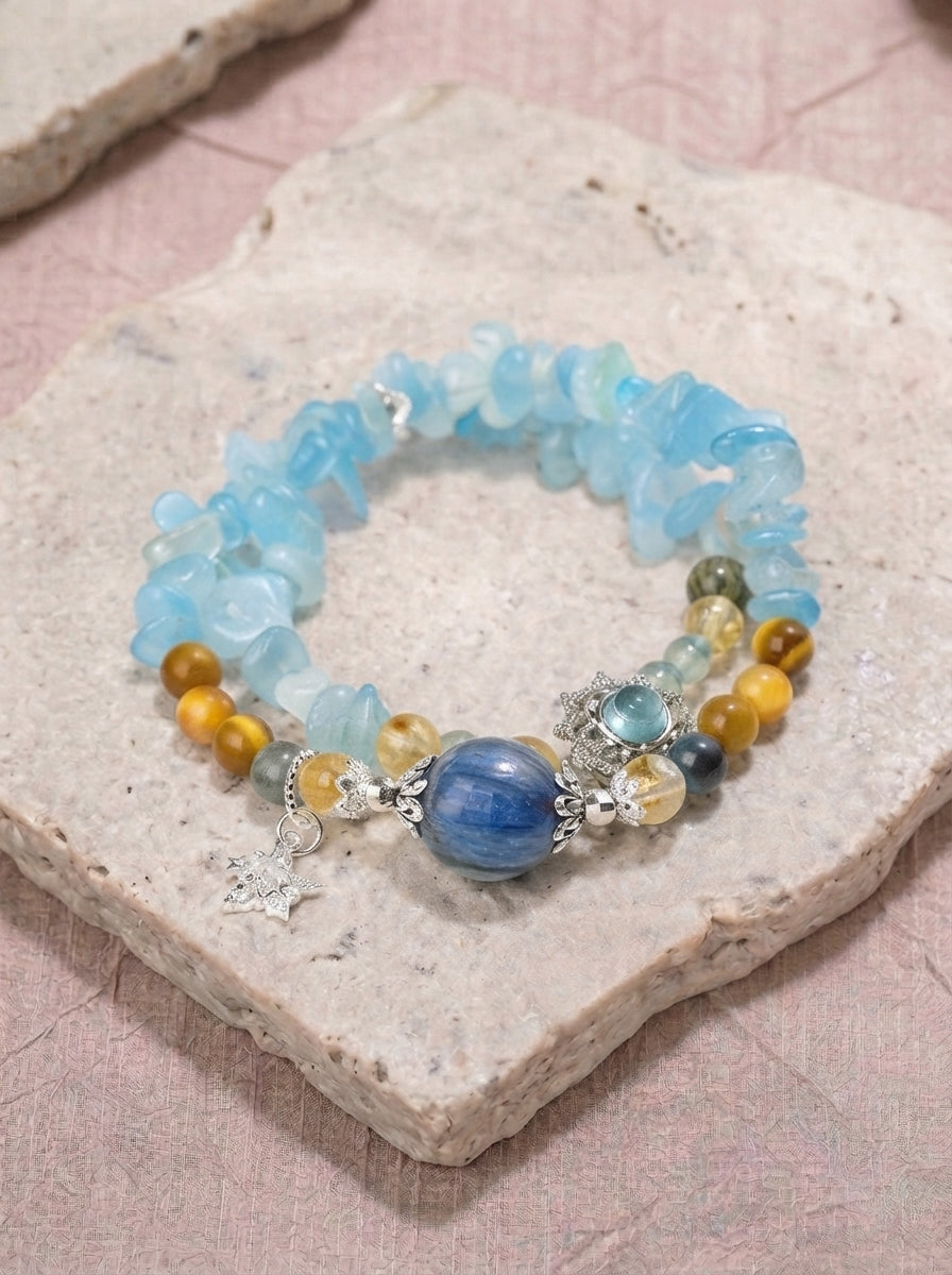 Orange Sea Aquamarine Chip Crystal Bracelet