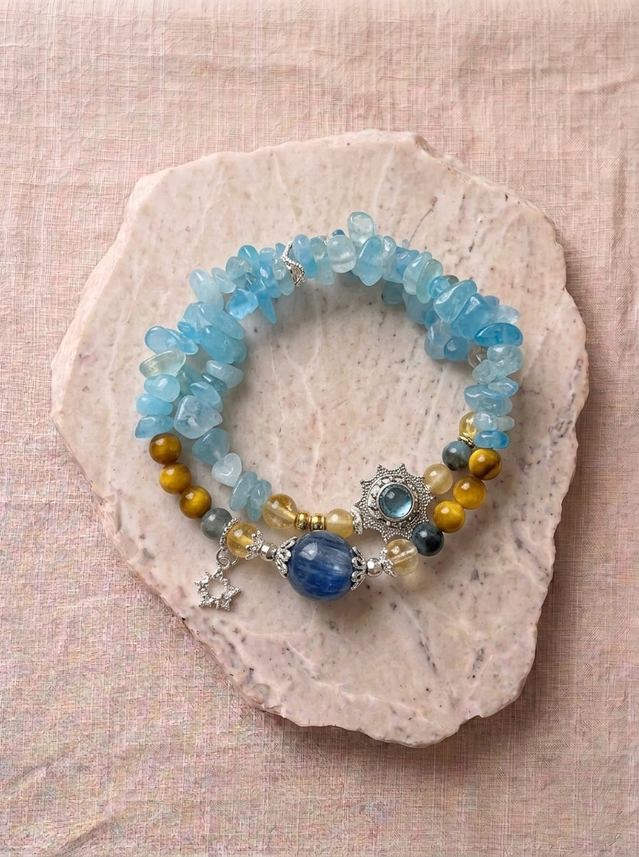 Orange Sea Aquamarine Chip Crystal Bracelet