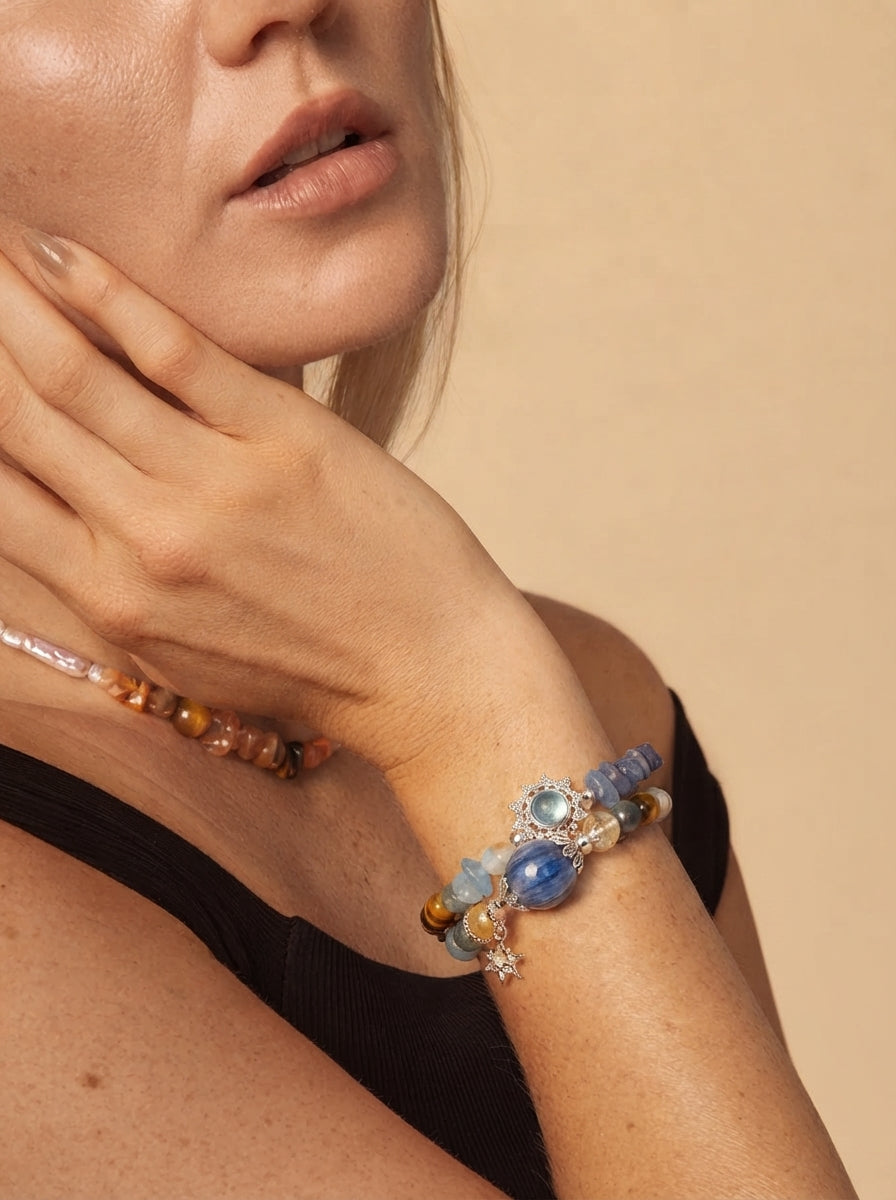 Orange Sea Aquamarine Chip Crystal Bracelet