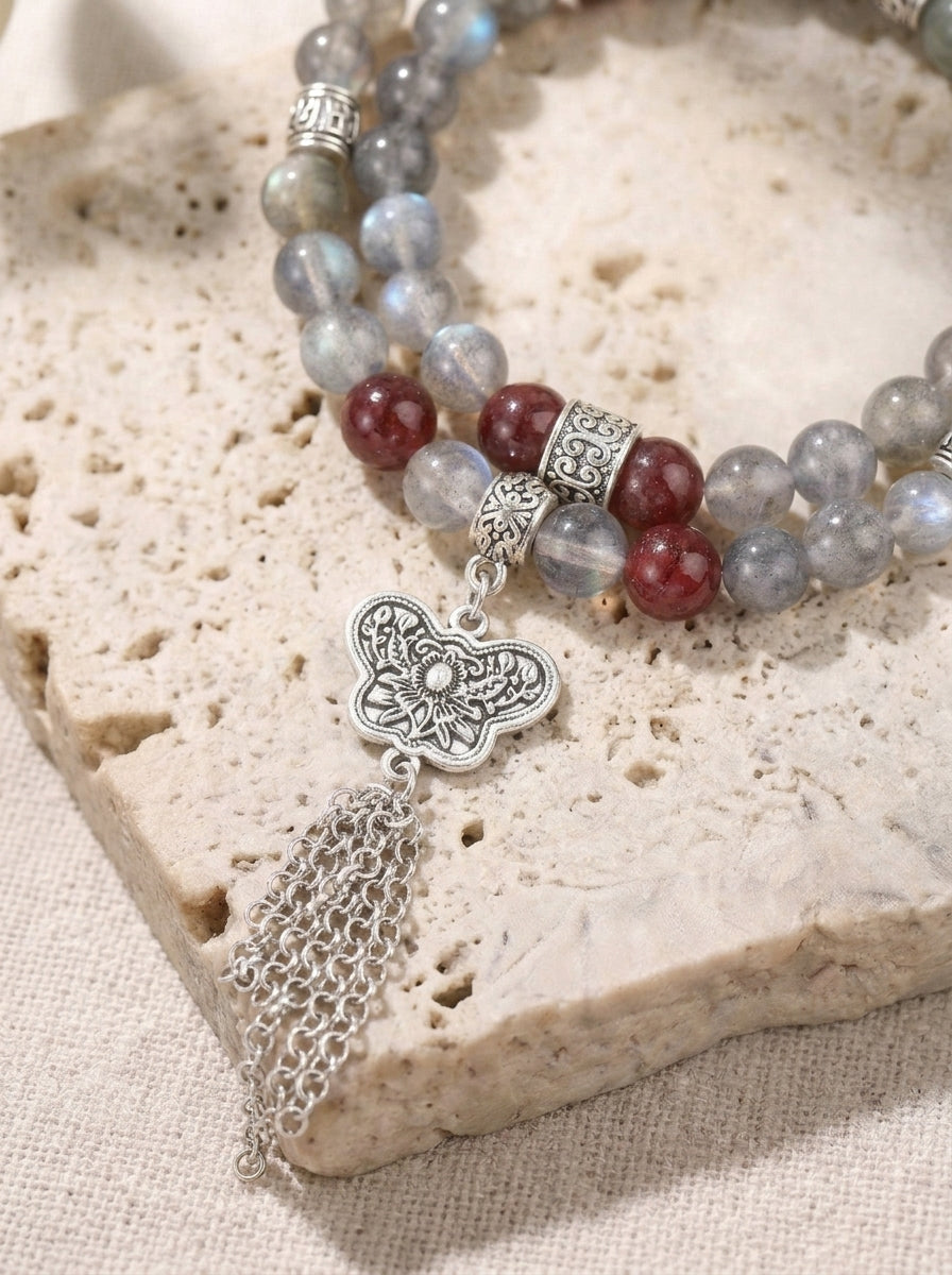Mountain Spirit Gray Moonstone Strawberry Quartz Bracelet
