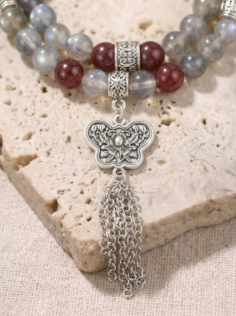 Mountain Spirit Gray Moonstone Strawberry Quartz Bracelet