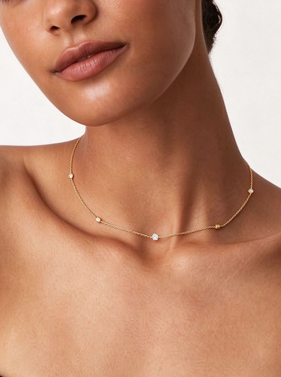 18K Gold-Plated CZ Station Choker Necklace
