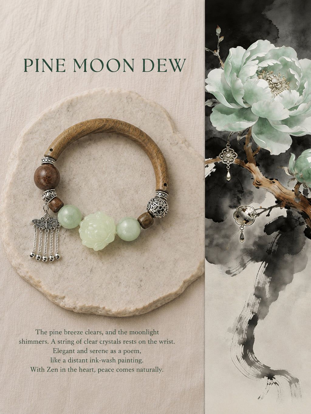 Pine Moon Dew Lotus Xiuyu Half Vine Bangle