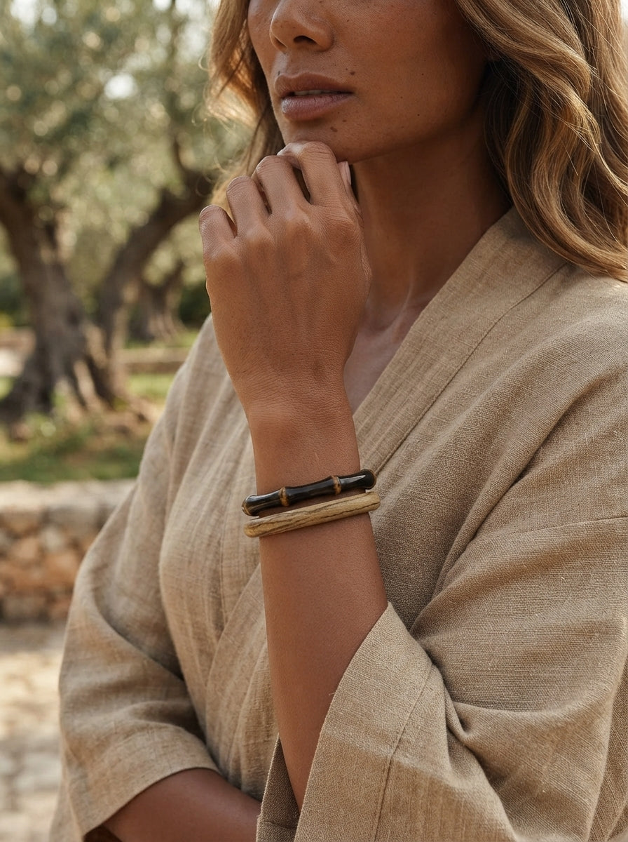 Black-Gold Purple Bamboo Bracelet