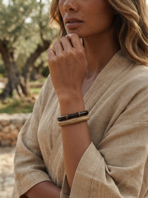Black-Gold Purple Bamboo Bracelet