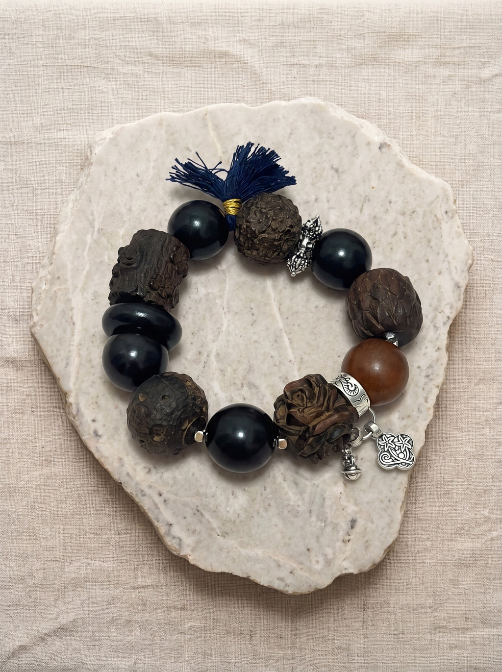 Ebony Wood Rose Carved Bracelet
